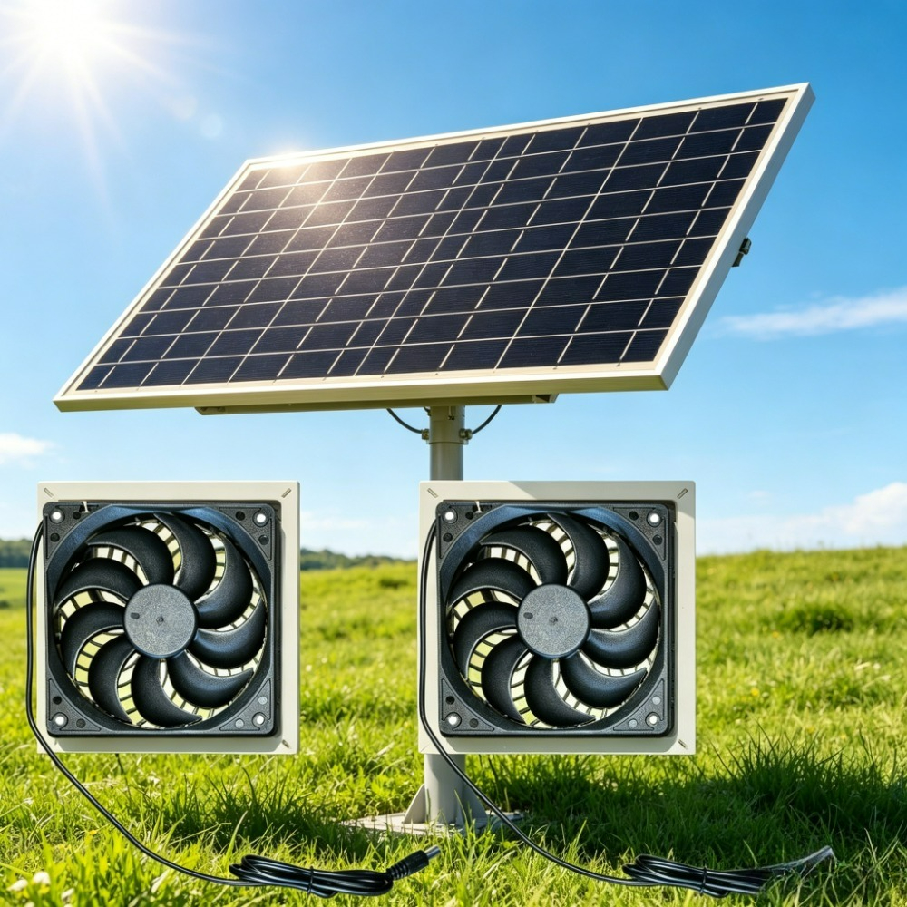 Outdoor Power Vent - 15W Solar Powered Dual Cooling Fan