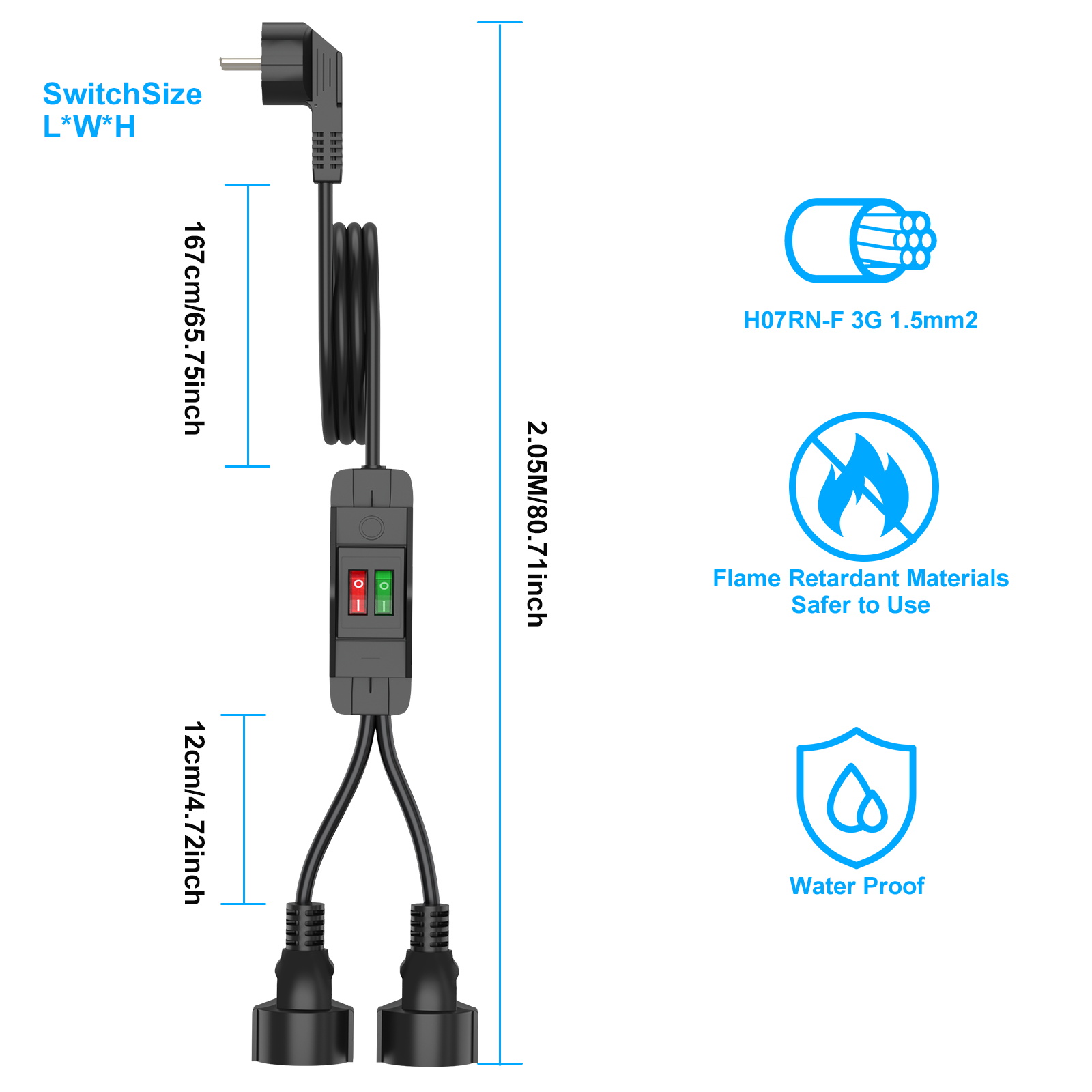 EU Plug Extension Cord with ON - Outdoor Power Lead 리뷰 및 가격