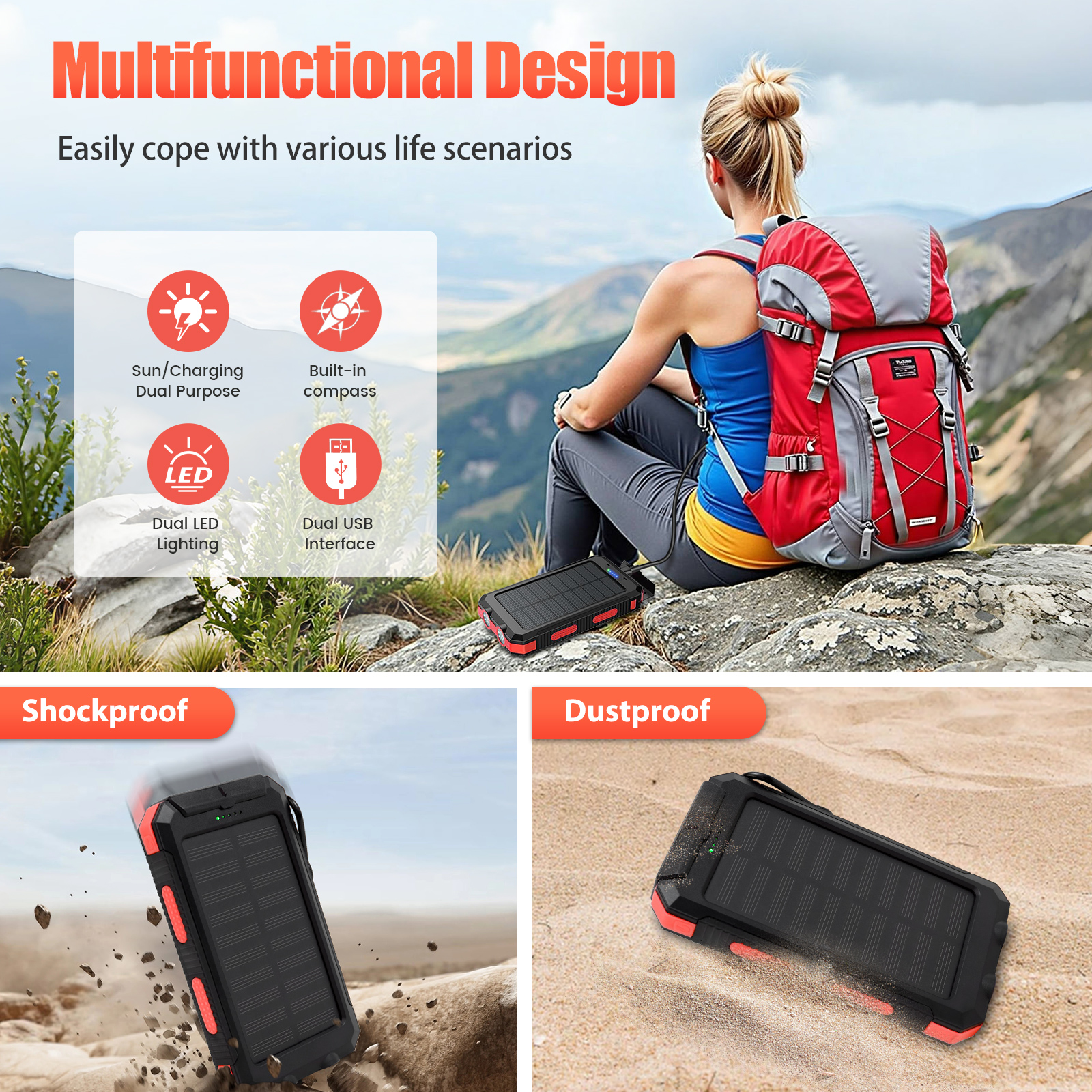 10000mAh Solar Power Bank Port - Outdoor Power Outlet Solar 리뷰 및 가격